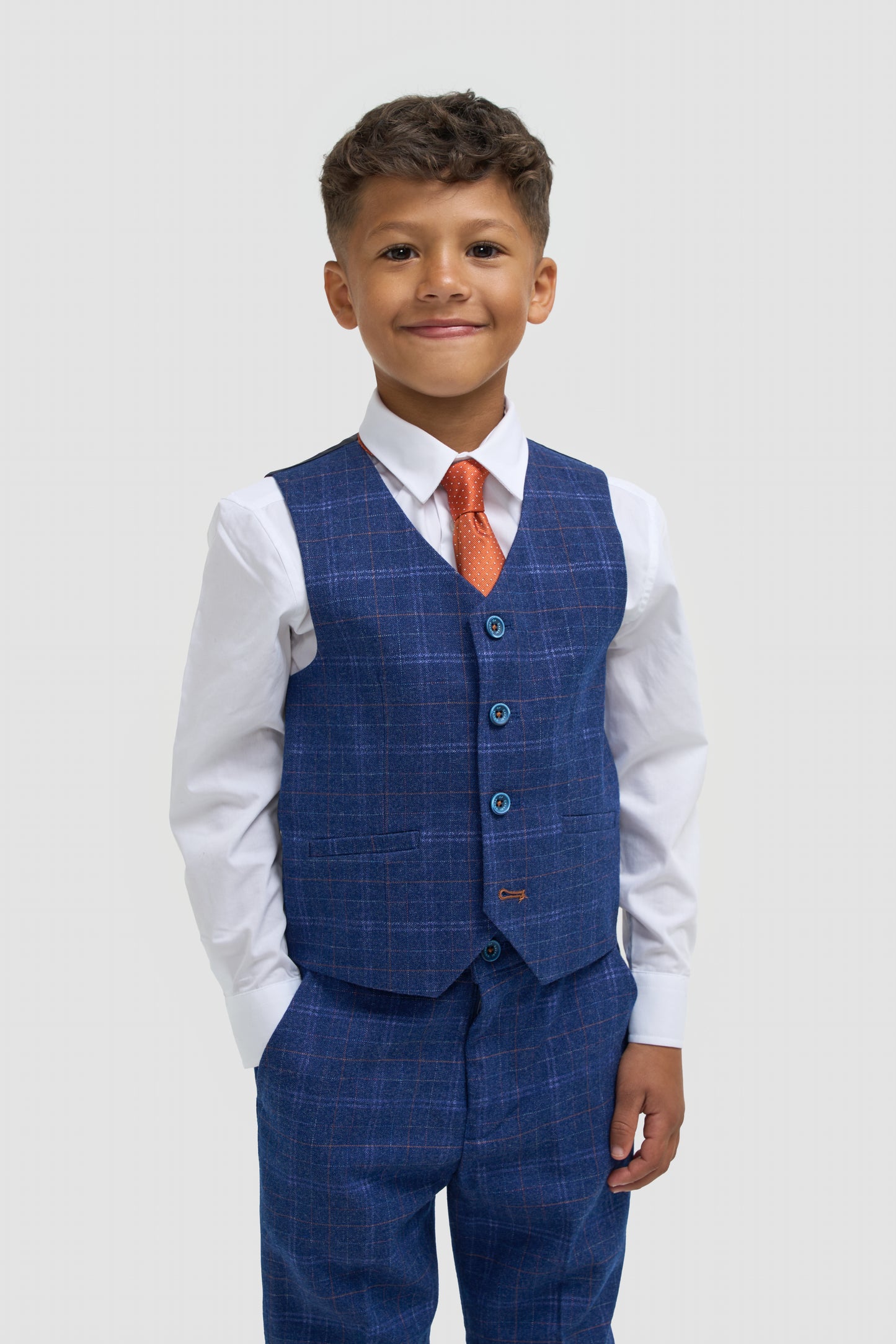 Cavani Boys Blue Check 3 Piece Suit