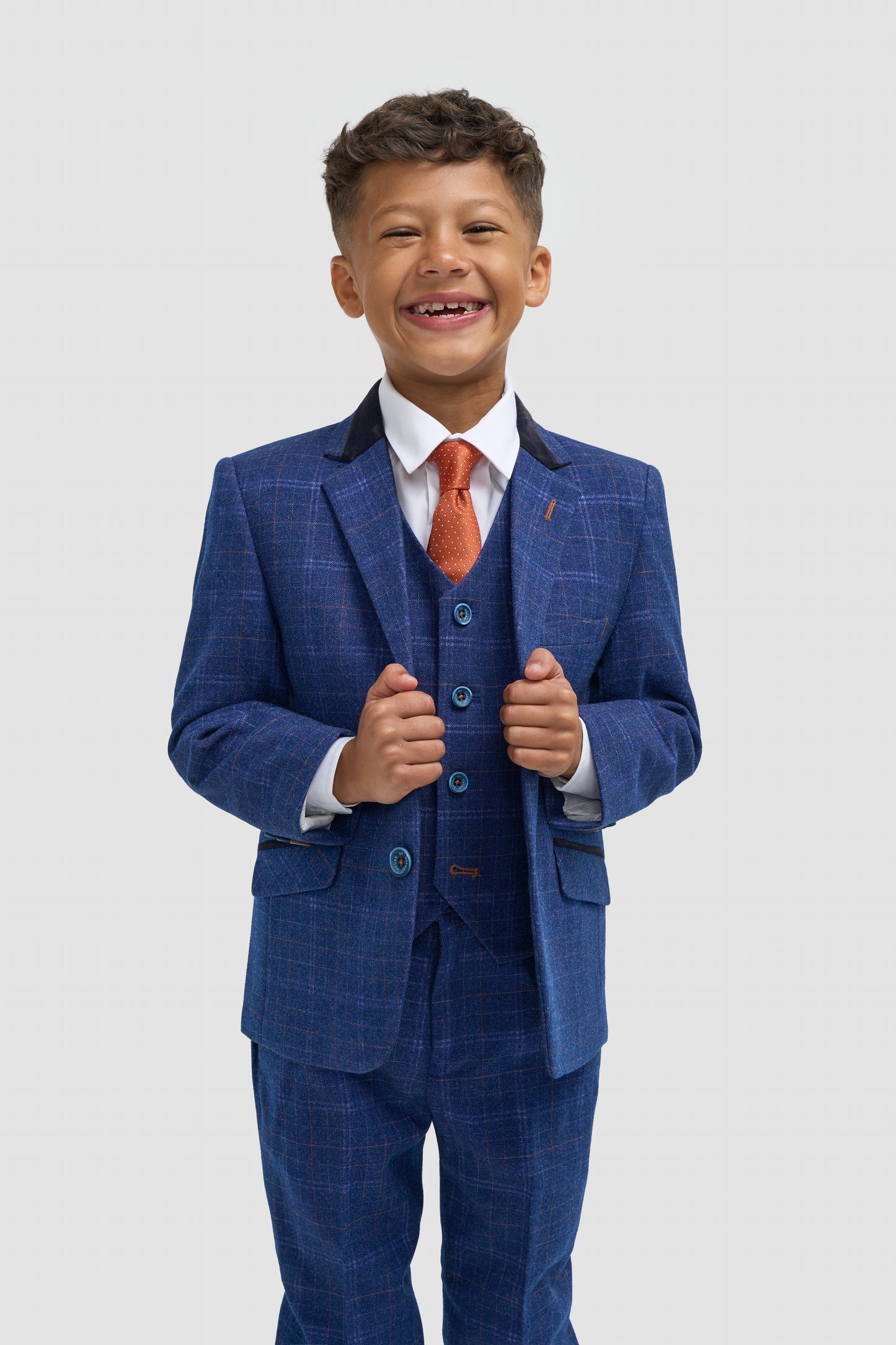 Cavani Boys Blue Check 3 Piece Suit