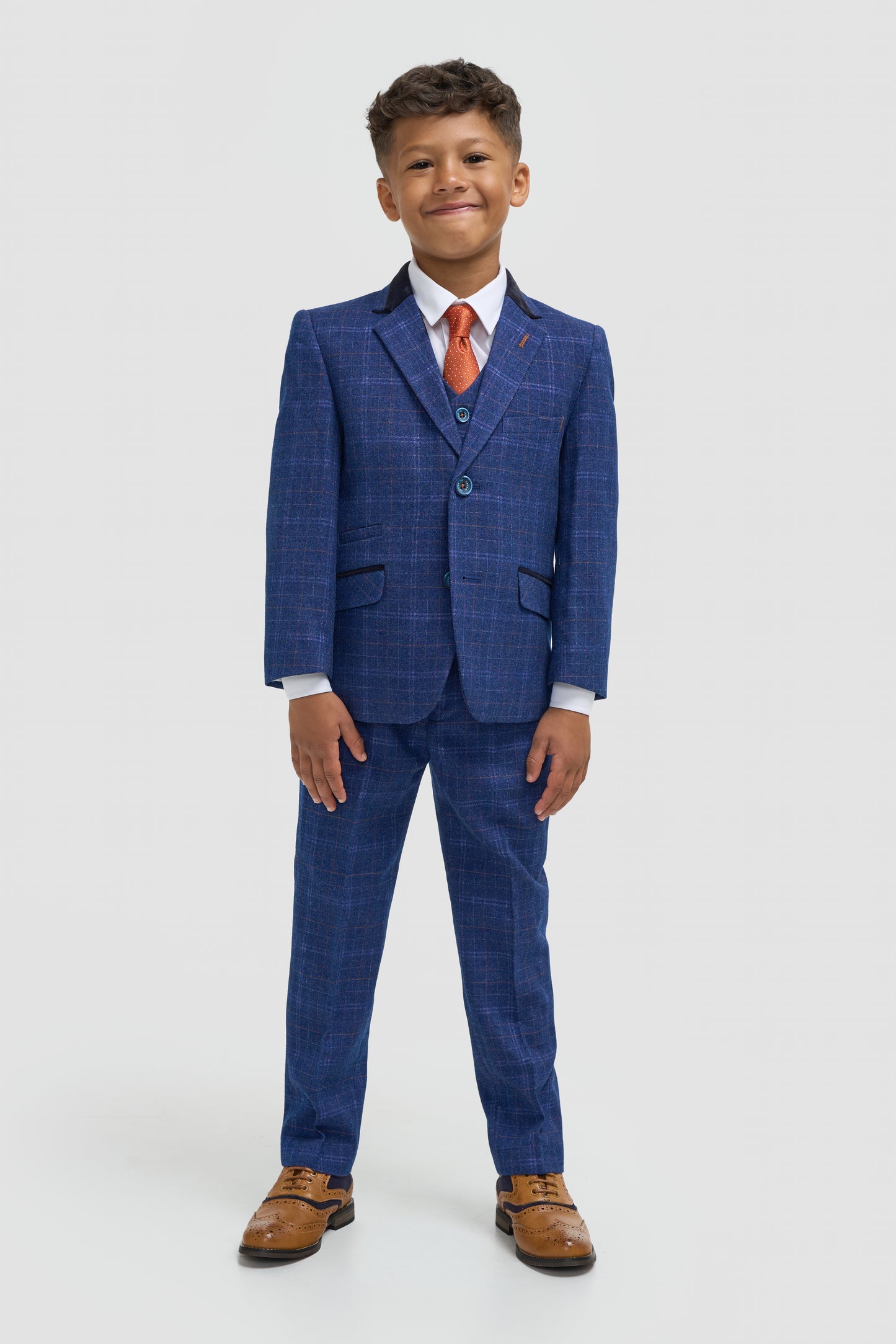 Cavani Boys Blue Check 3 Piece Suit