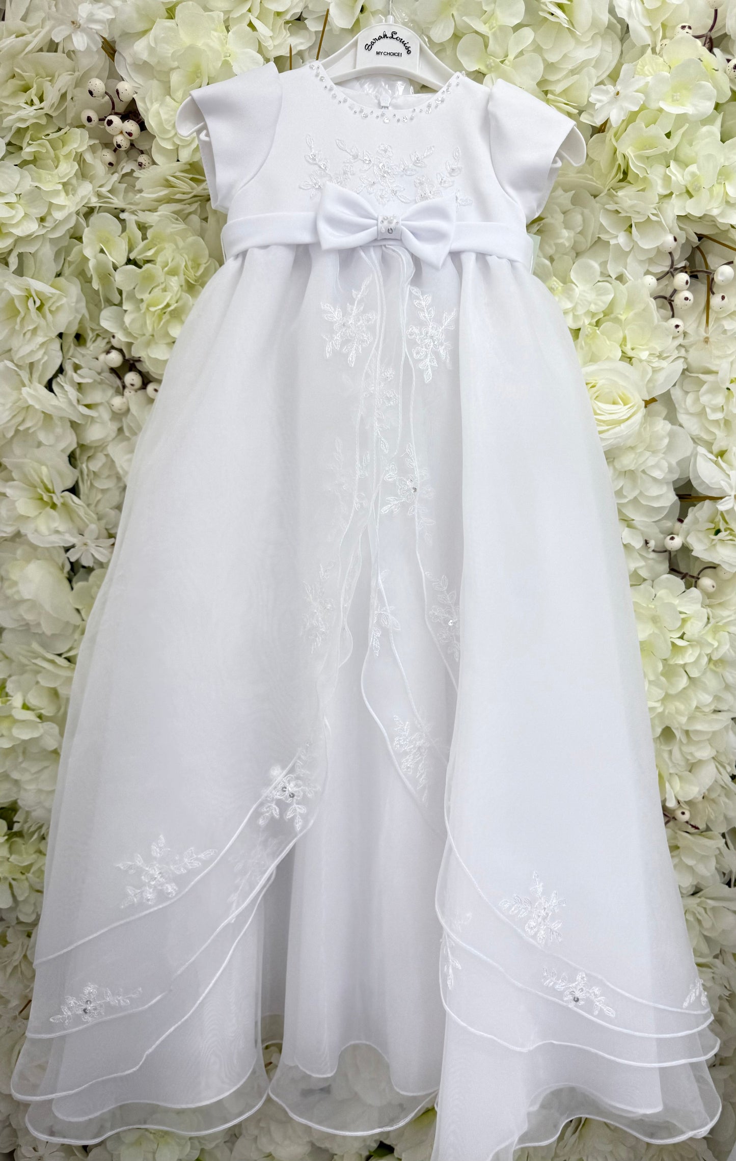 Sarah Louise Bow & Lace Detail Christening Gown