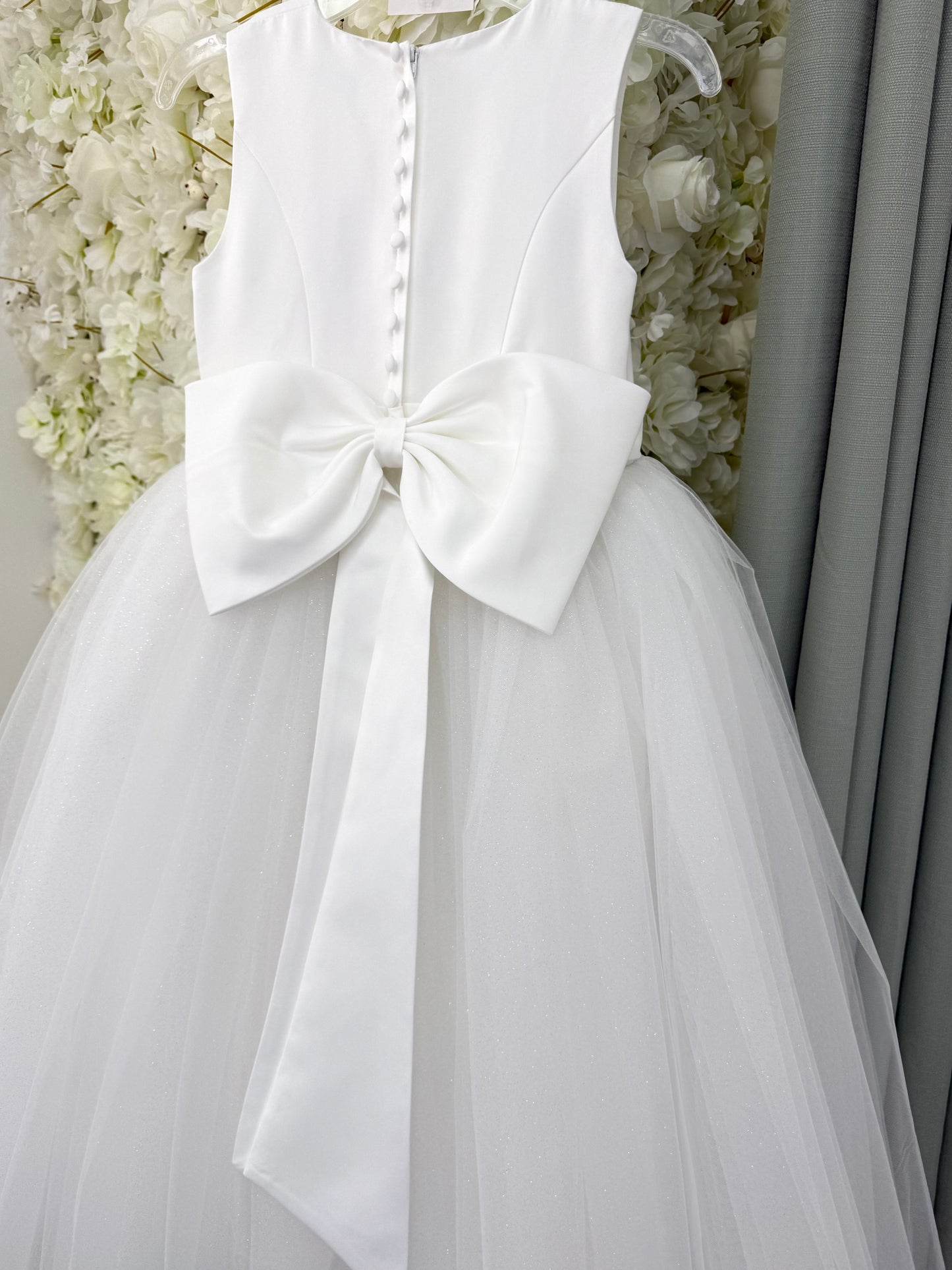 SALE LAST ONE Ivory Large Bow Sparkle Tulle Communion Dress