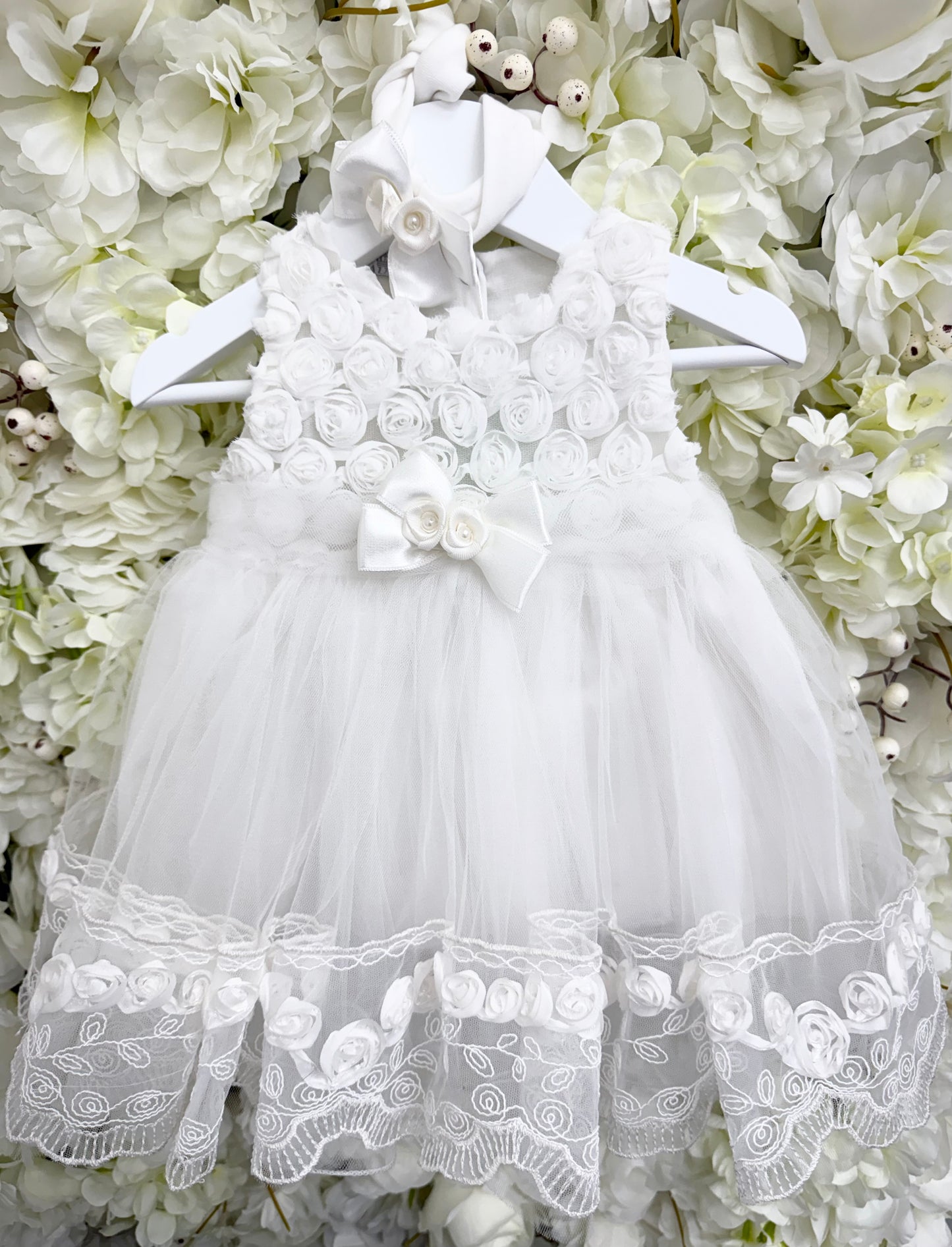 Flower Christening Dress & Matching Headband