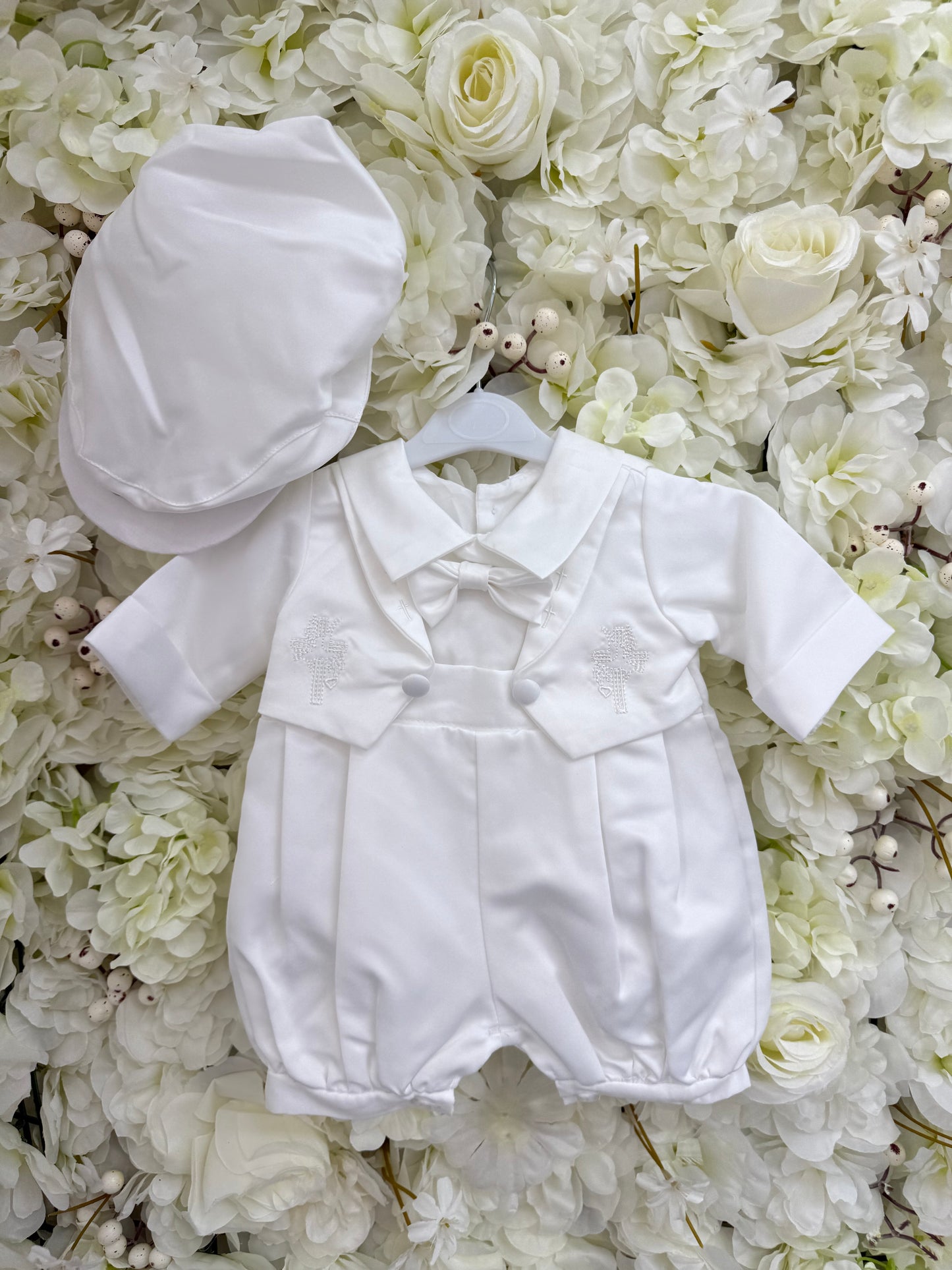 Baby Boy Christening Romper Style Suit & Cap