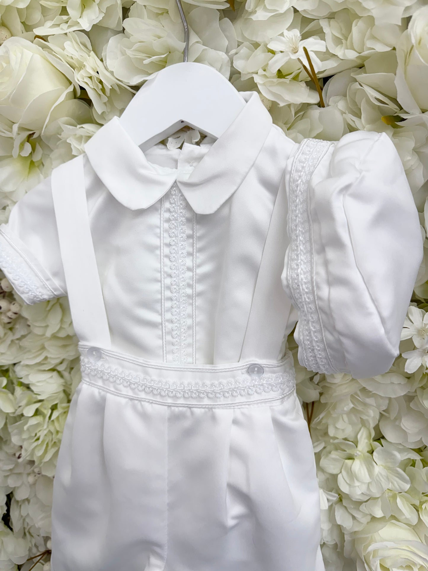 Caylan Dungaree Christening Romper & Cap
