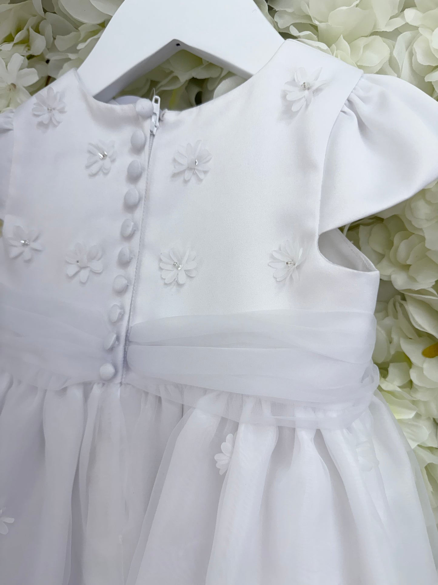 Sarah Louise Flower & Bow Baby Occasion Dress - White