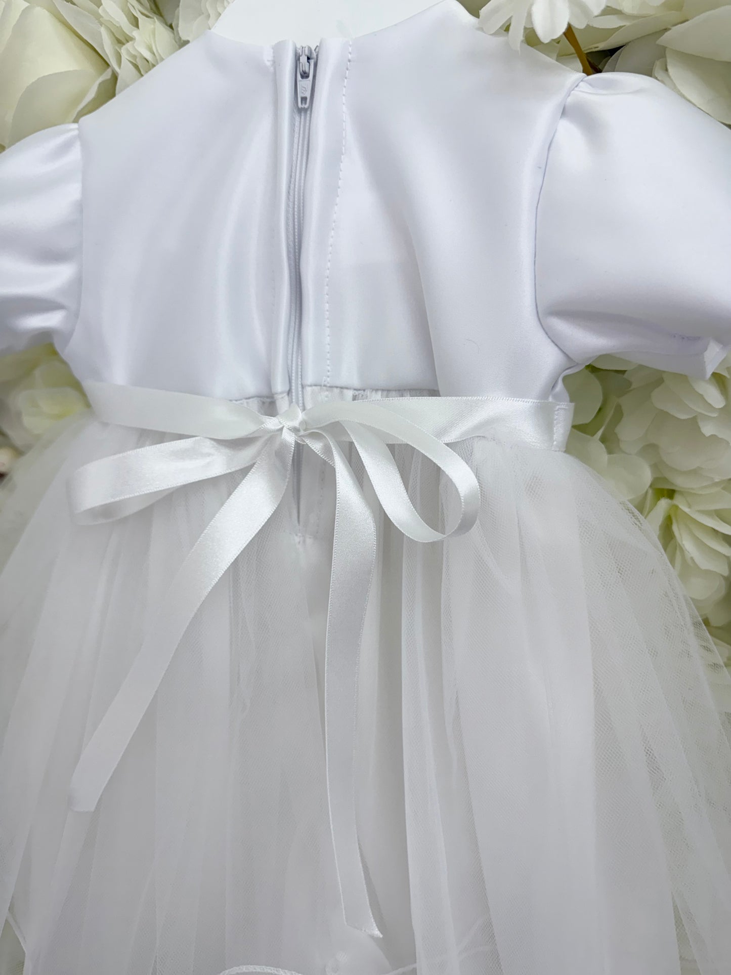 Bow & Lace Panelled Christening Dress