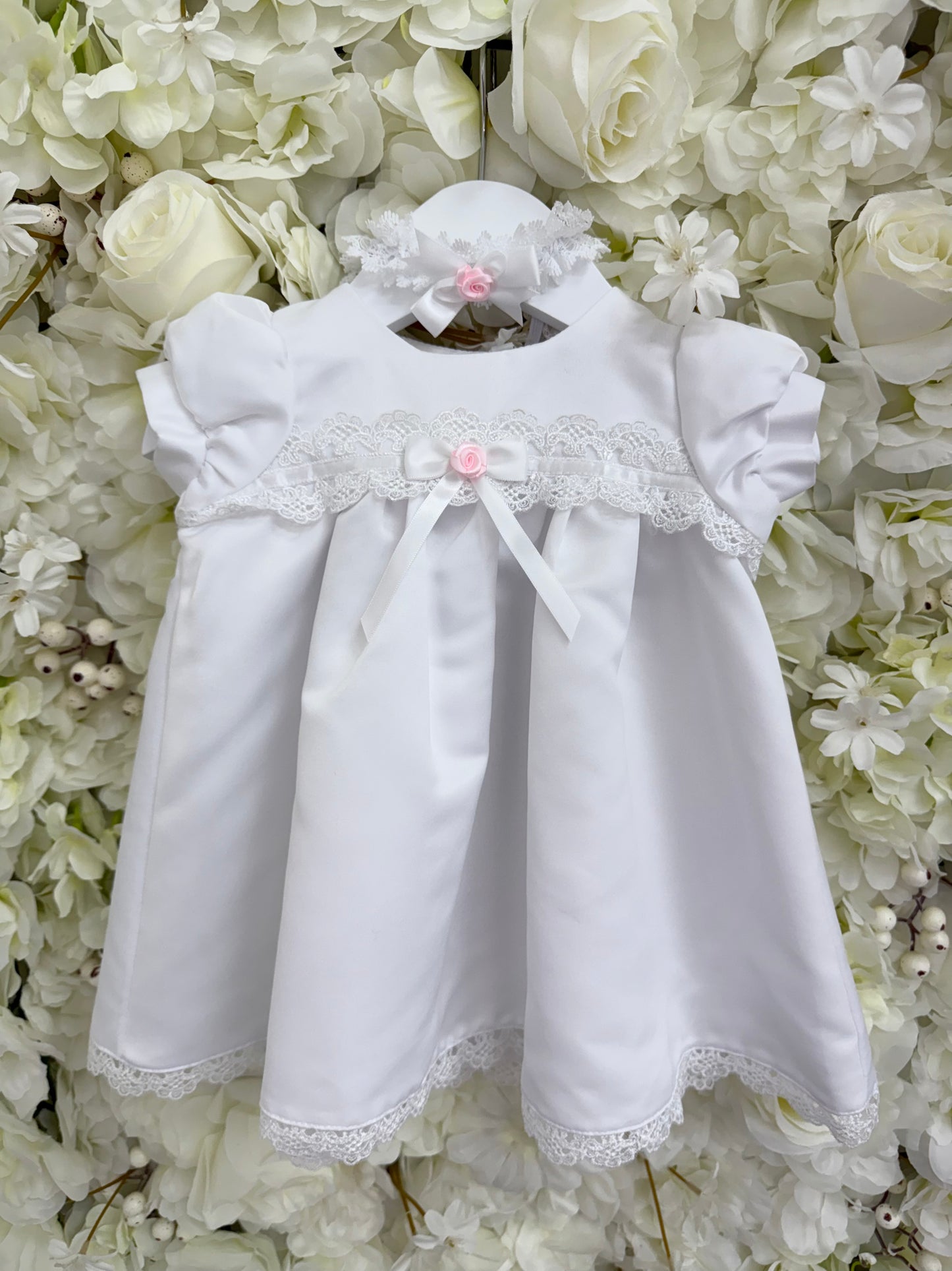 Pink Flower Laced Christening Dress