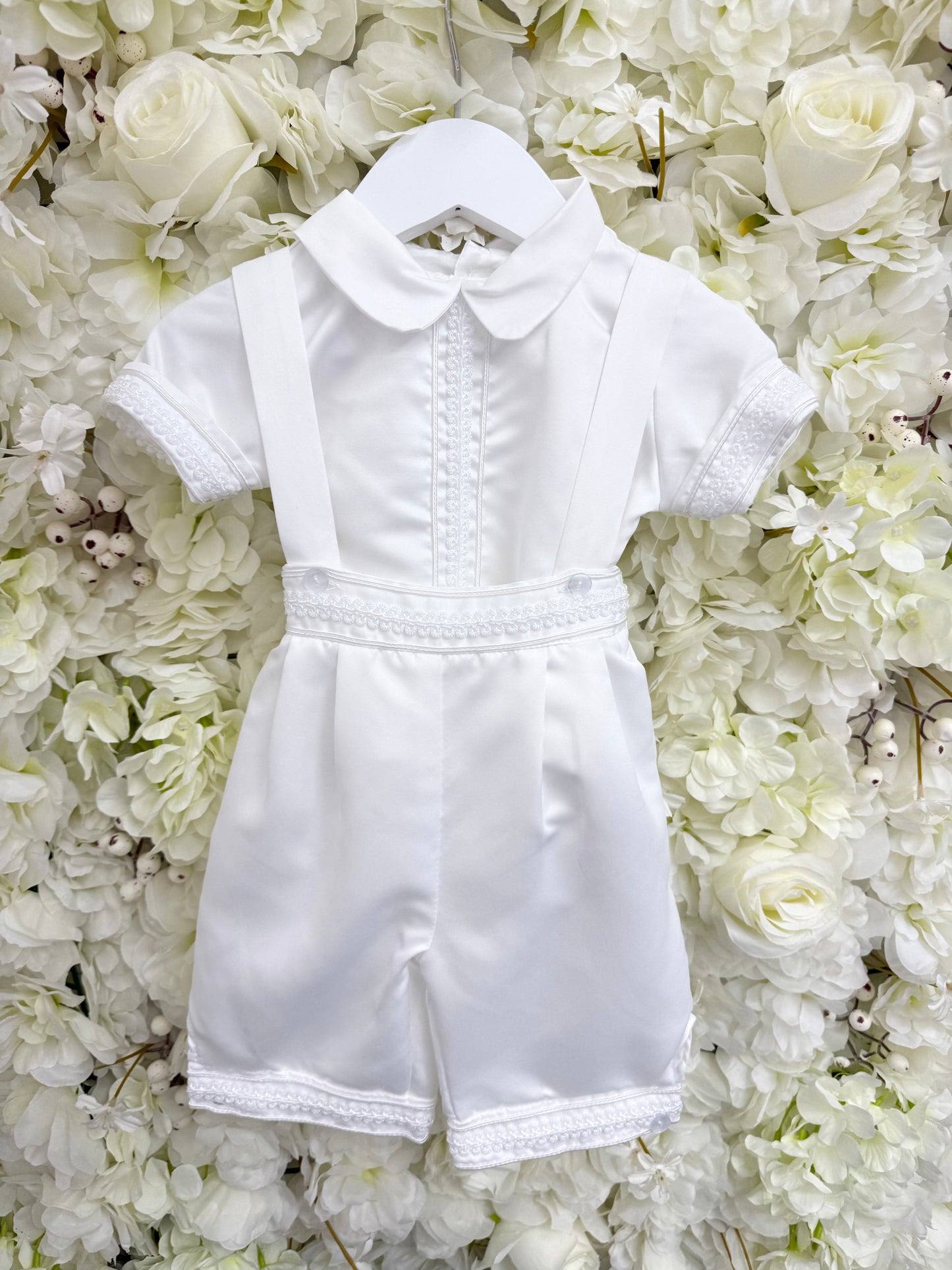 Caylan Dungaree Christening Romper & Cap