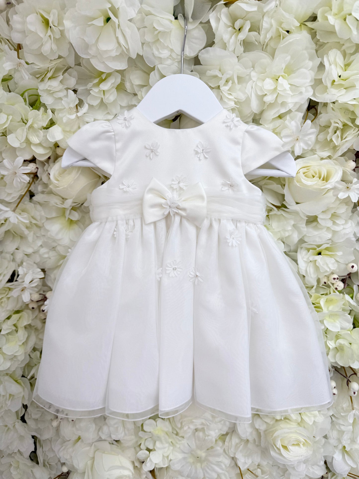 Sarah Louise Flower & Bow Baby Occasion Dress - Ivory