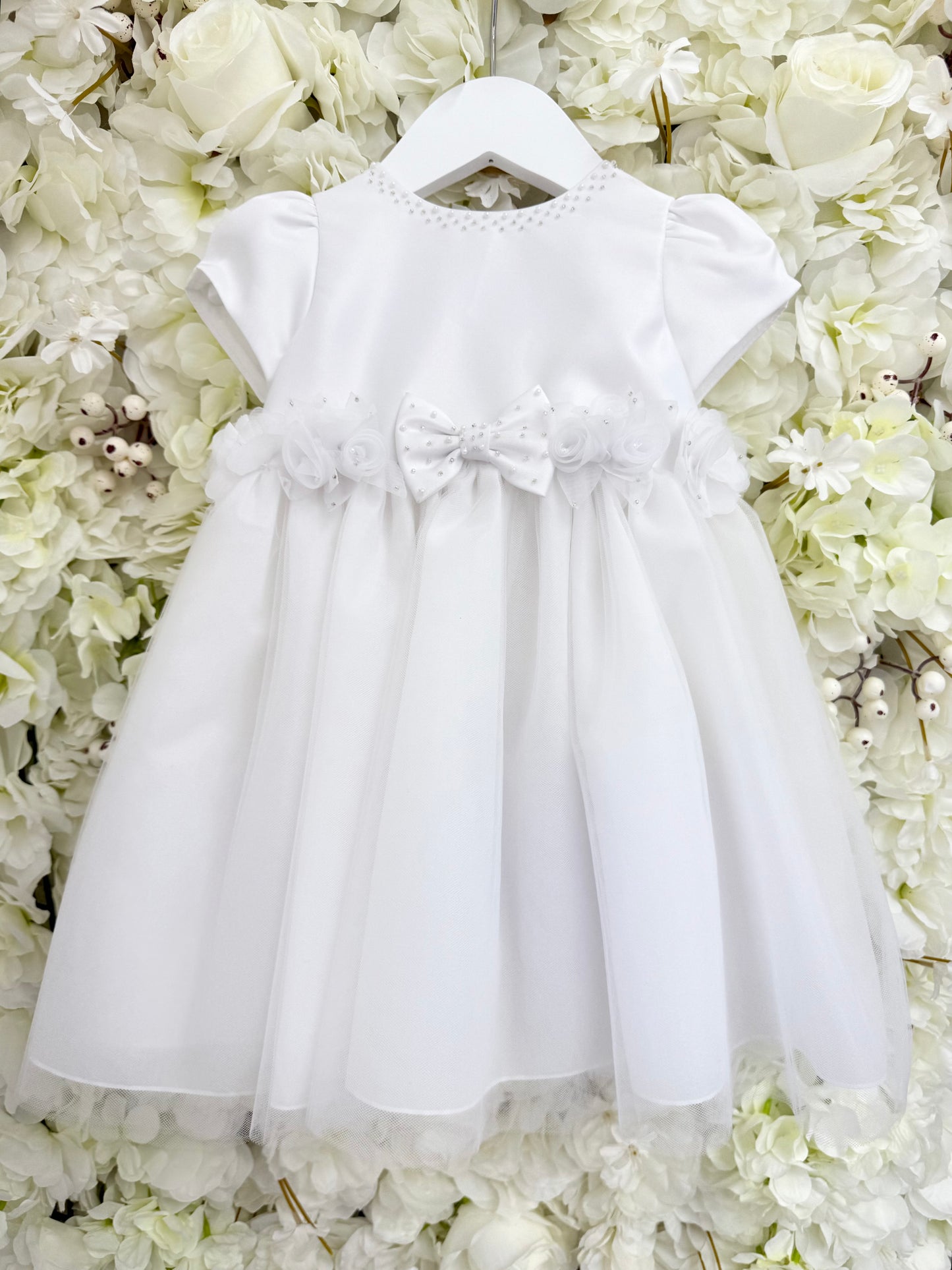 Sarah Louise White Pearl & Diamonte Bow Dress
