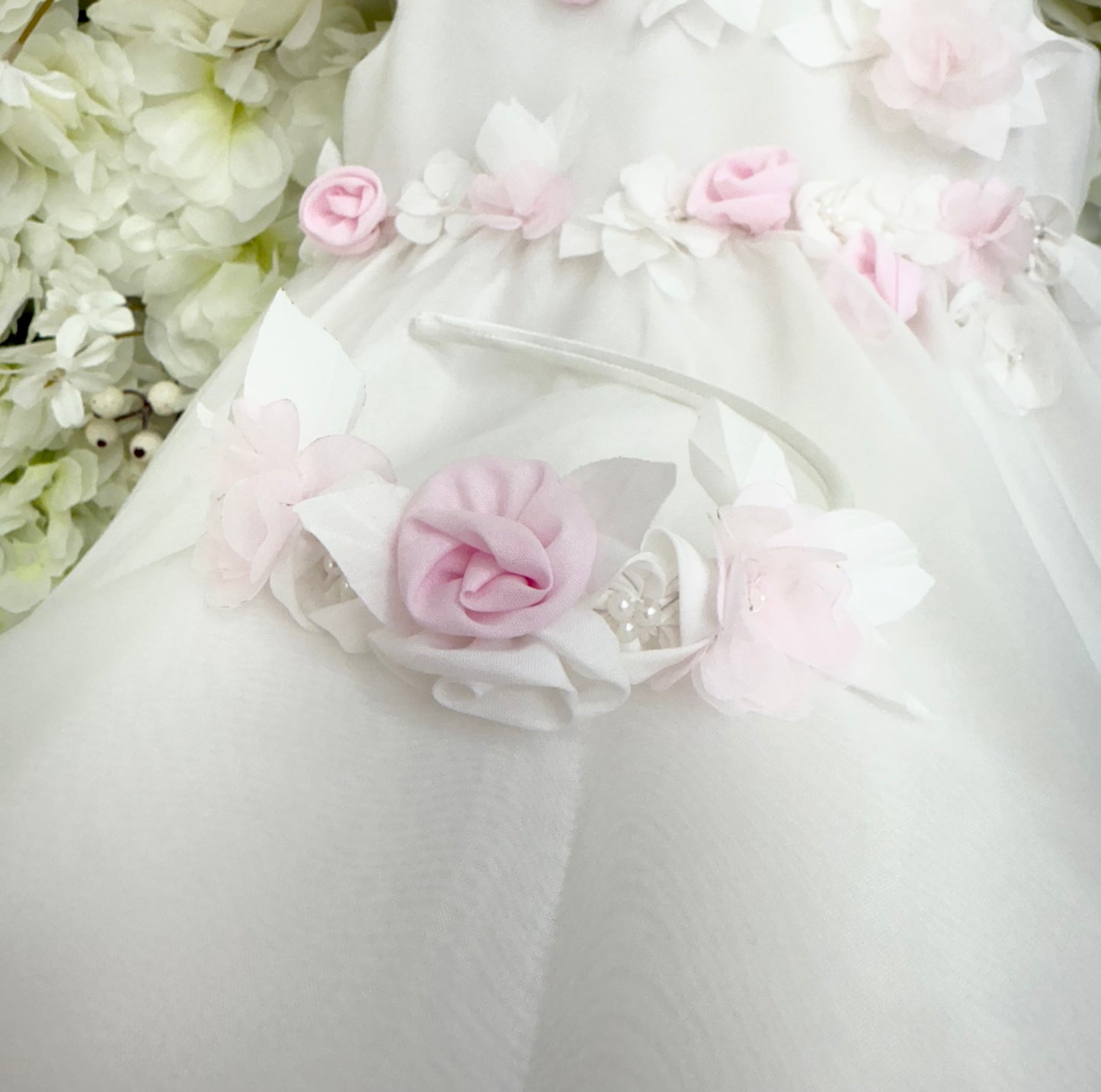 Sarah Louise Pink & Ivory Flower Dress & Headband