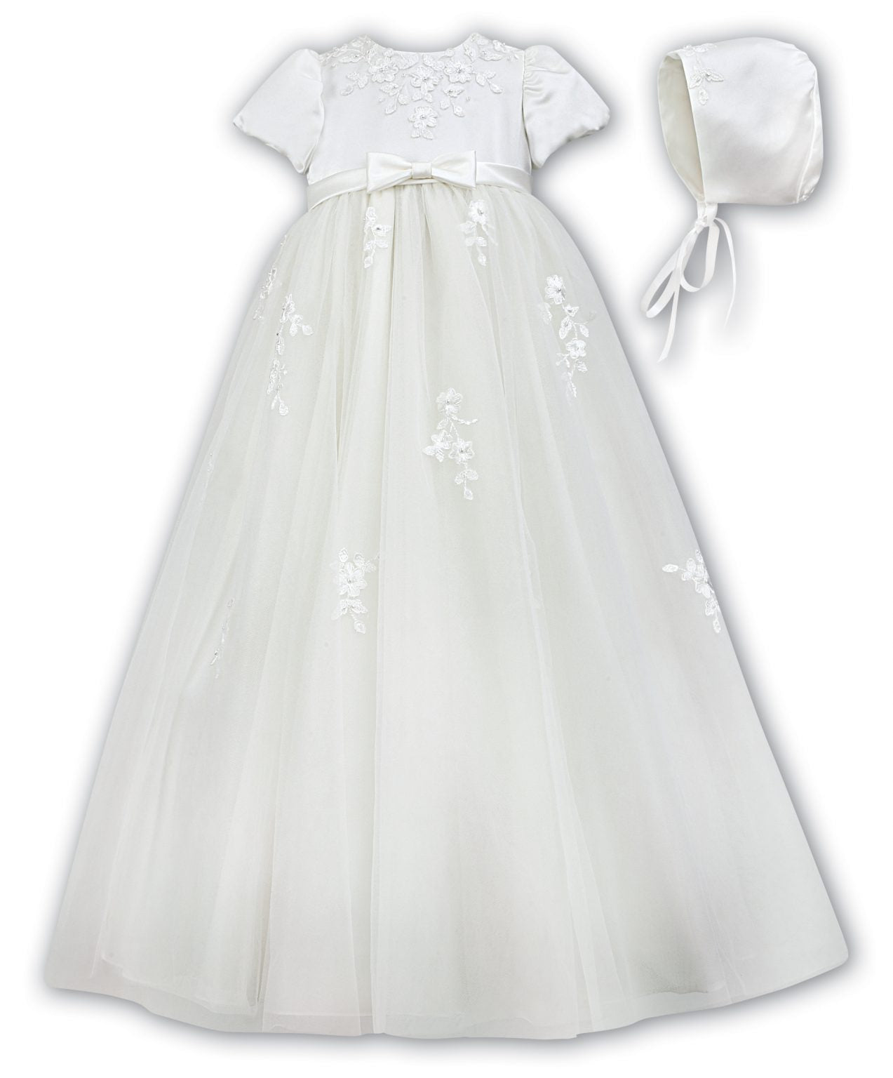 Sarah Louise - Ivory Pearl Flower Christening Gown & Bonnet