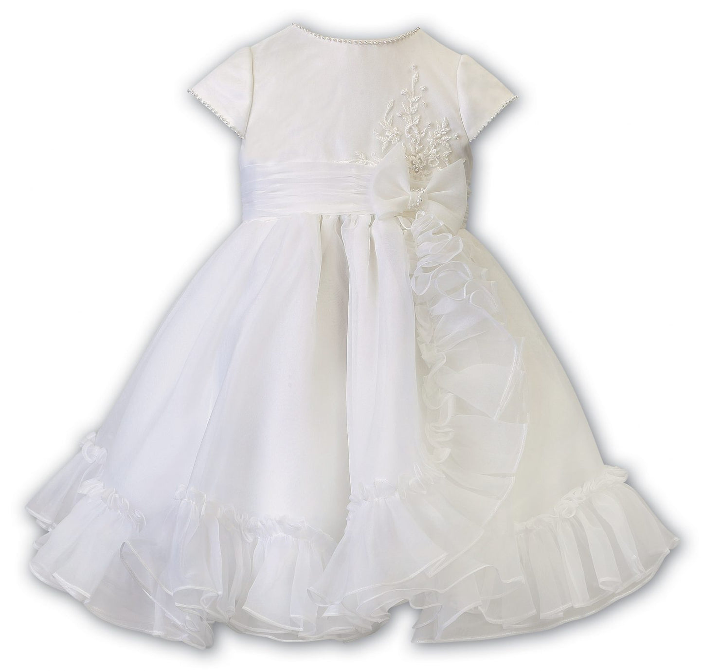 Sarah Louise Ivory Bow & Ruffle Flower Girl Dress