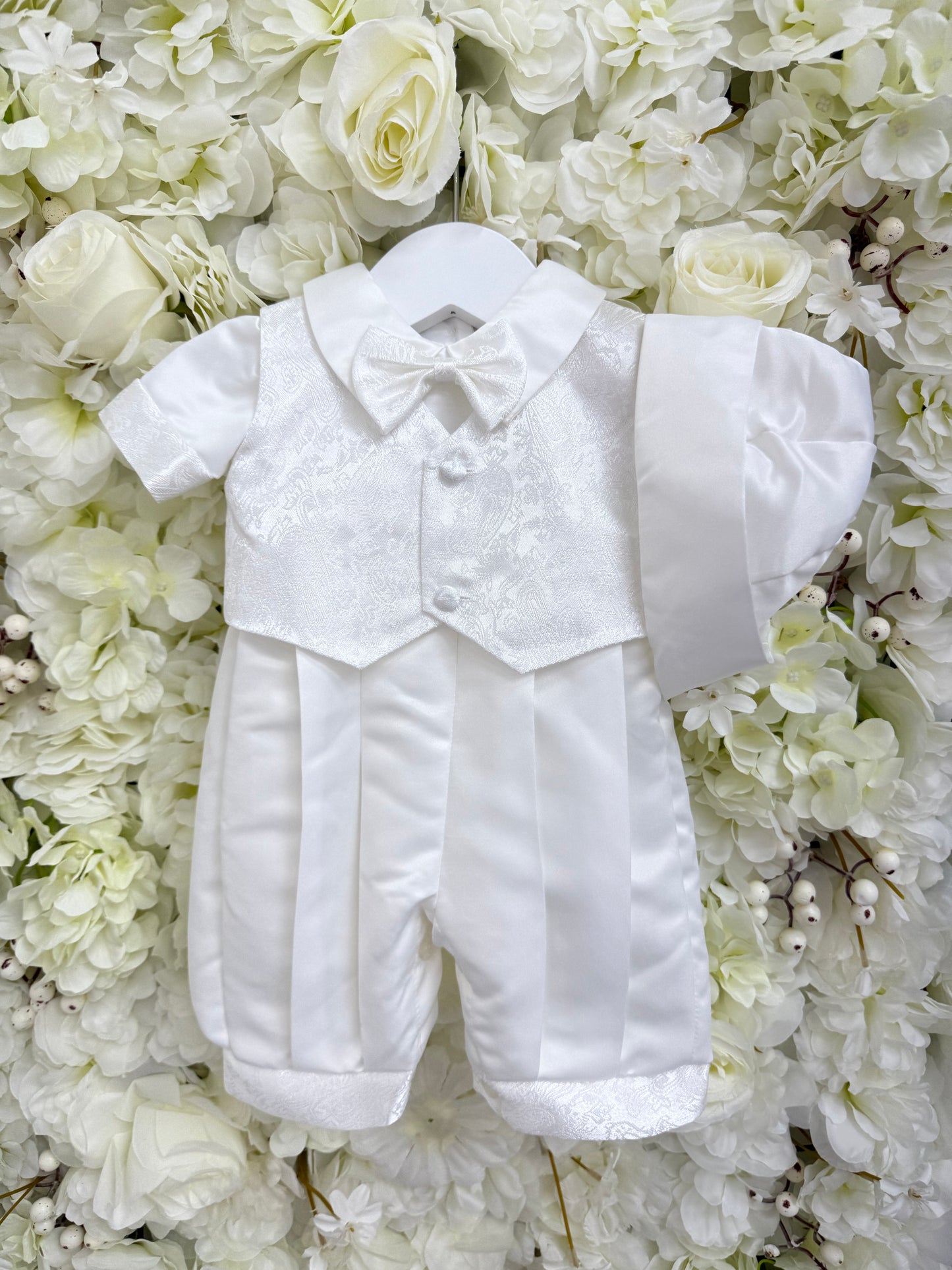 Ivory Christening Waistcoat Romper & Cap