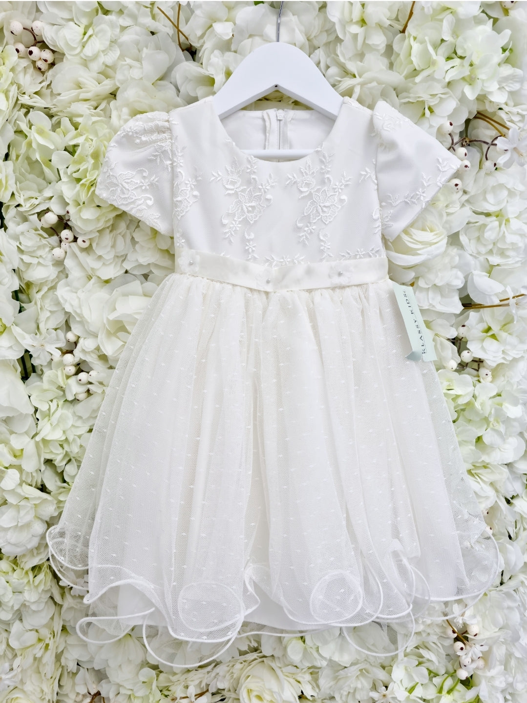 Embroidery Tulle Ivory Christening Dress