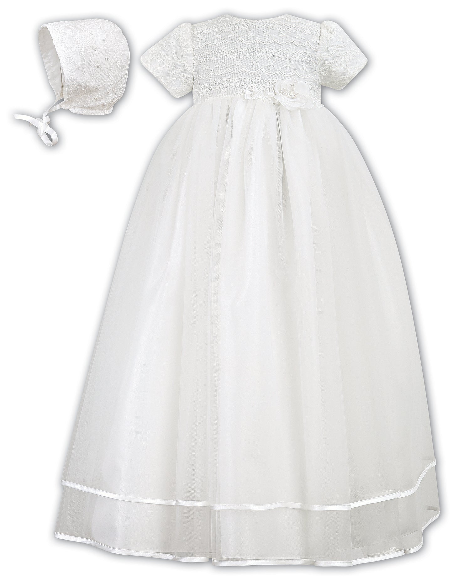 Sarah Louise - Ivory Embroidered Bodice Christening Gown & Bonnet