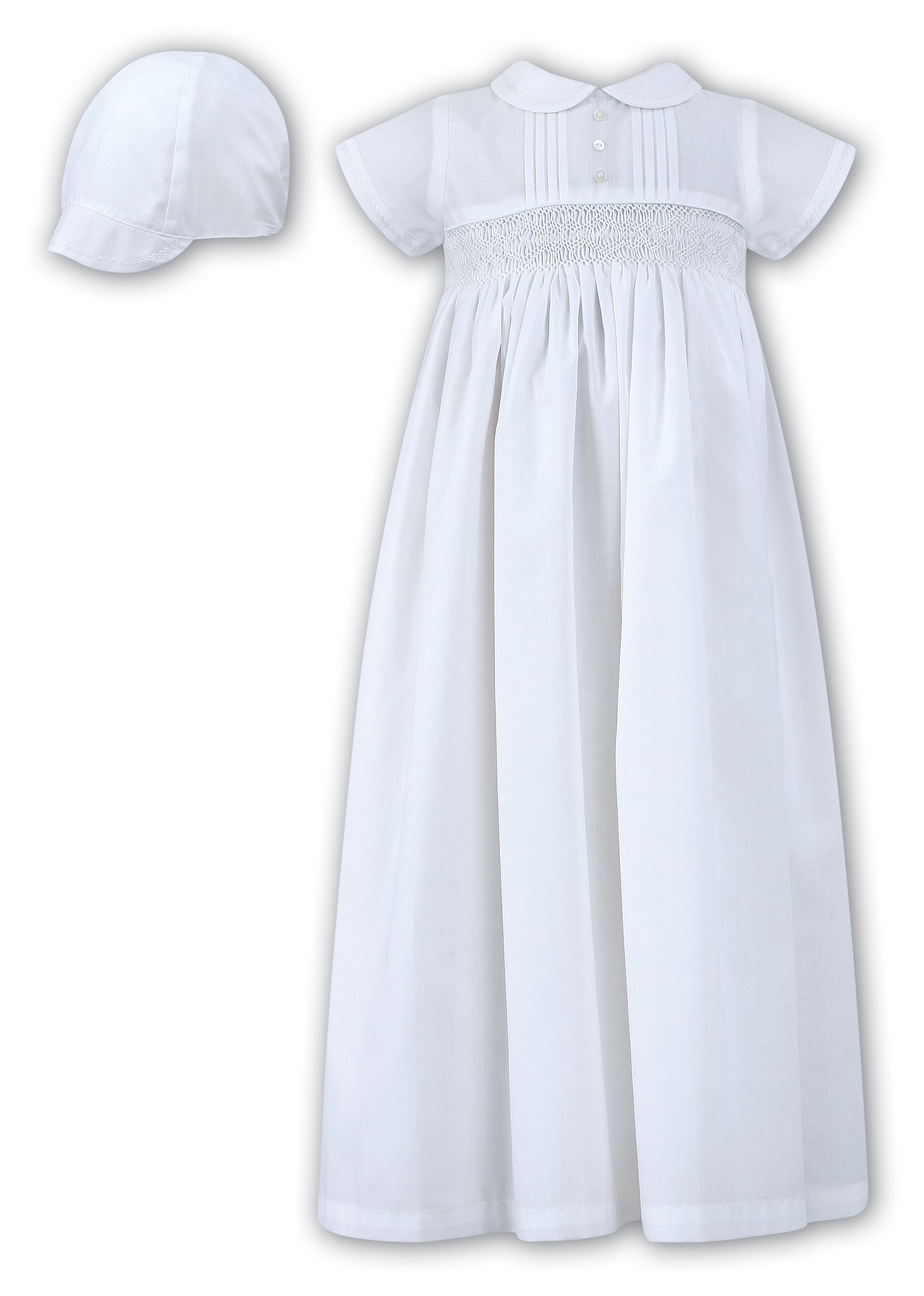 Sarah Louise - White Unisex Christening Gown & Cap