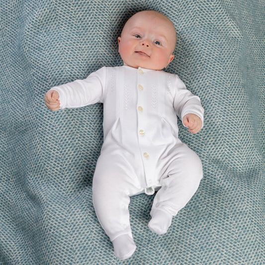 'Ashton' Unisex White Babygrow & Cap