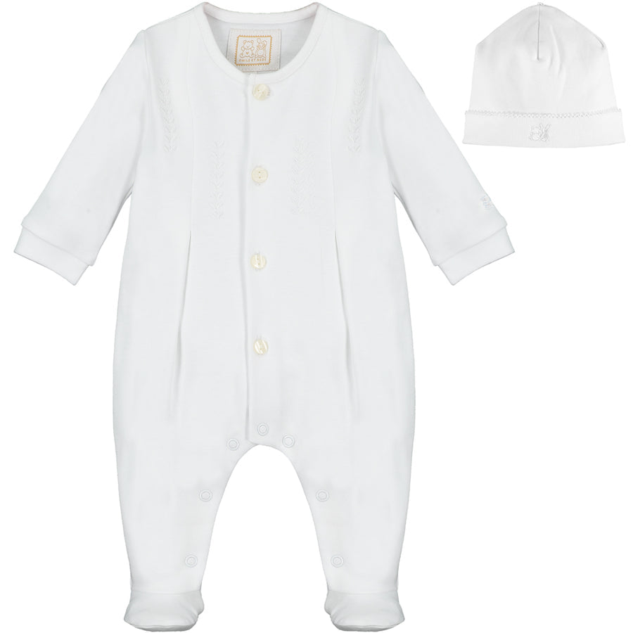 'Ashton' Unisex White Babygrow & Cap