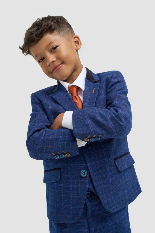 Cavani Boys Blue Check 3 Piece Suit