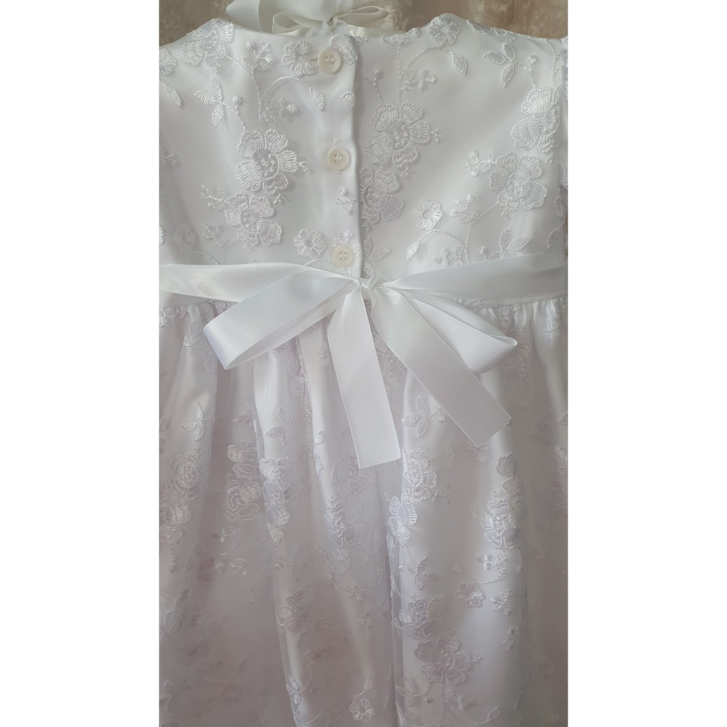 Embroidered Diamonte Band Christening Gown & Bonnet