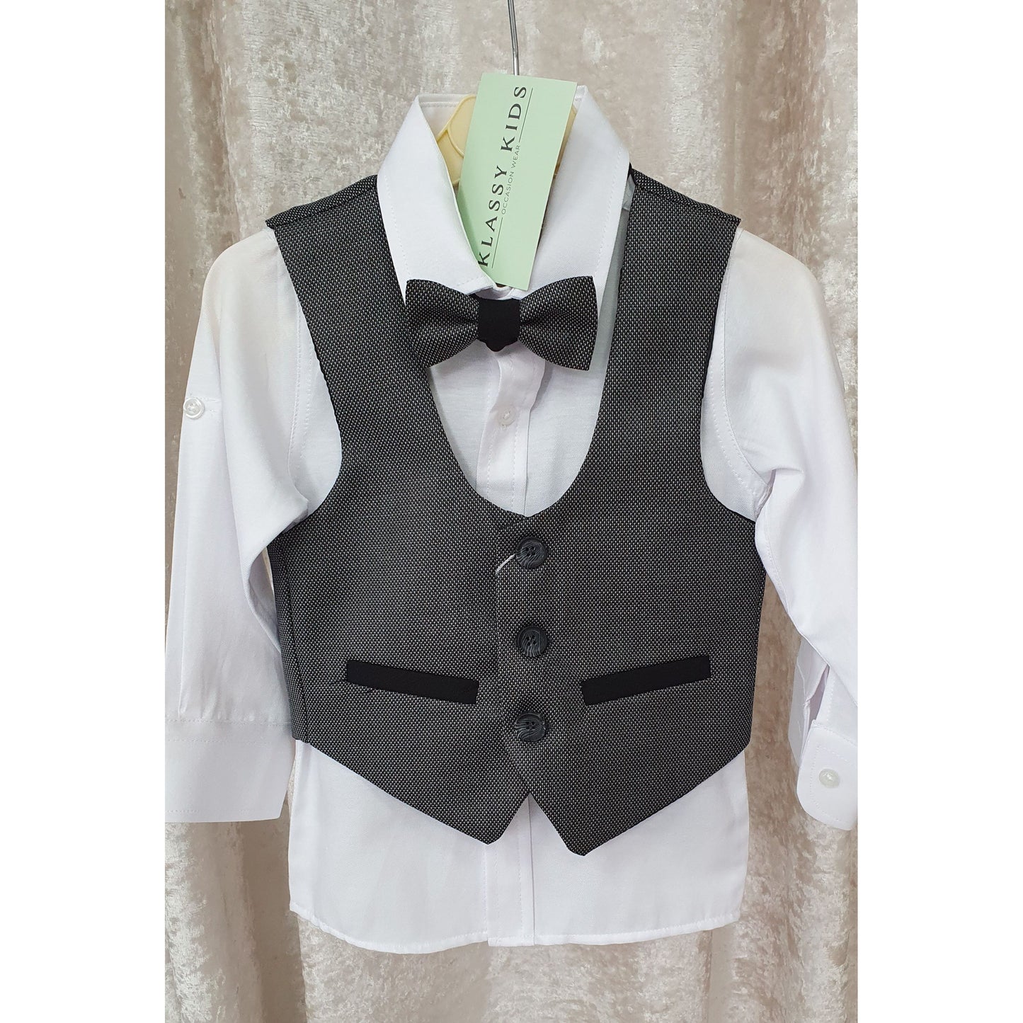 Waistcoat & Trouser 4 Piece Boys Set - Black/Grey