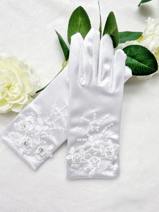 Lace & Diamonte Communion Gloves