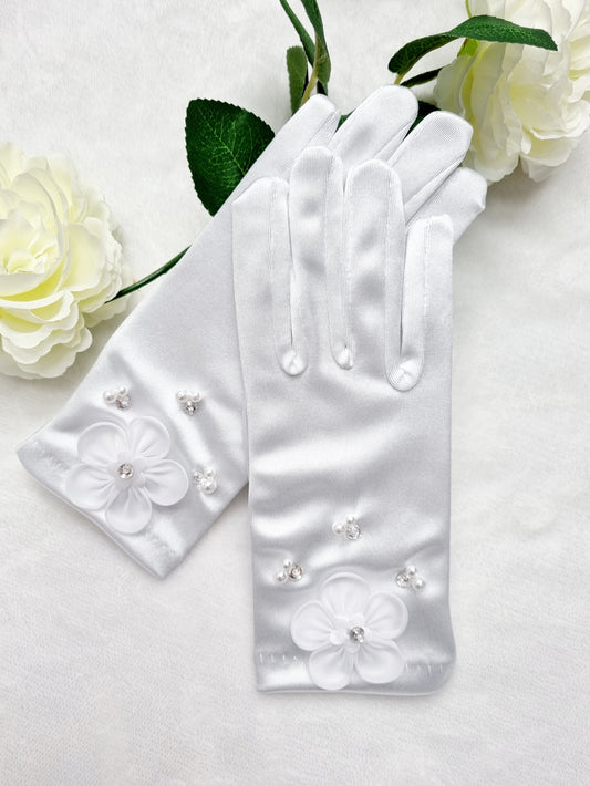 Flower Diamonte Communion Gloves