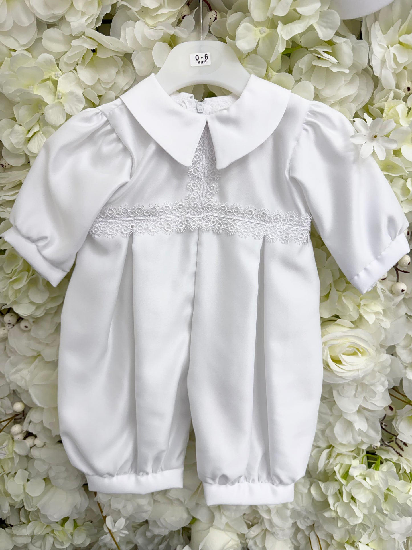 Long Sleeve Embroidered Christening Romper & Cap