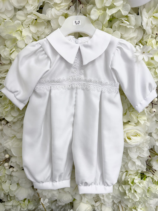 Long Sleeve Embroidered Christening Romper & Cap