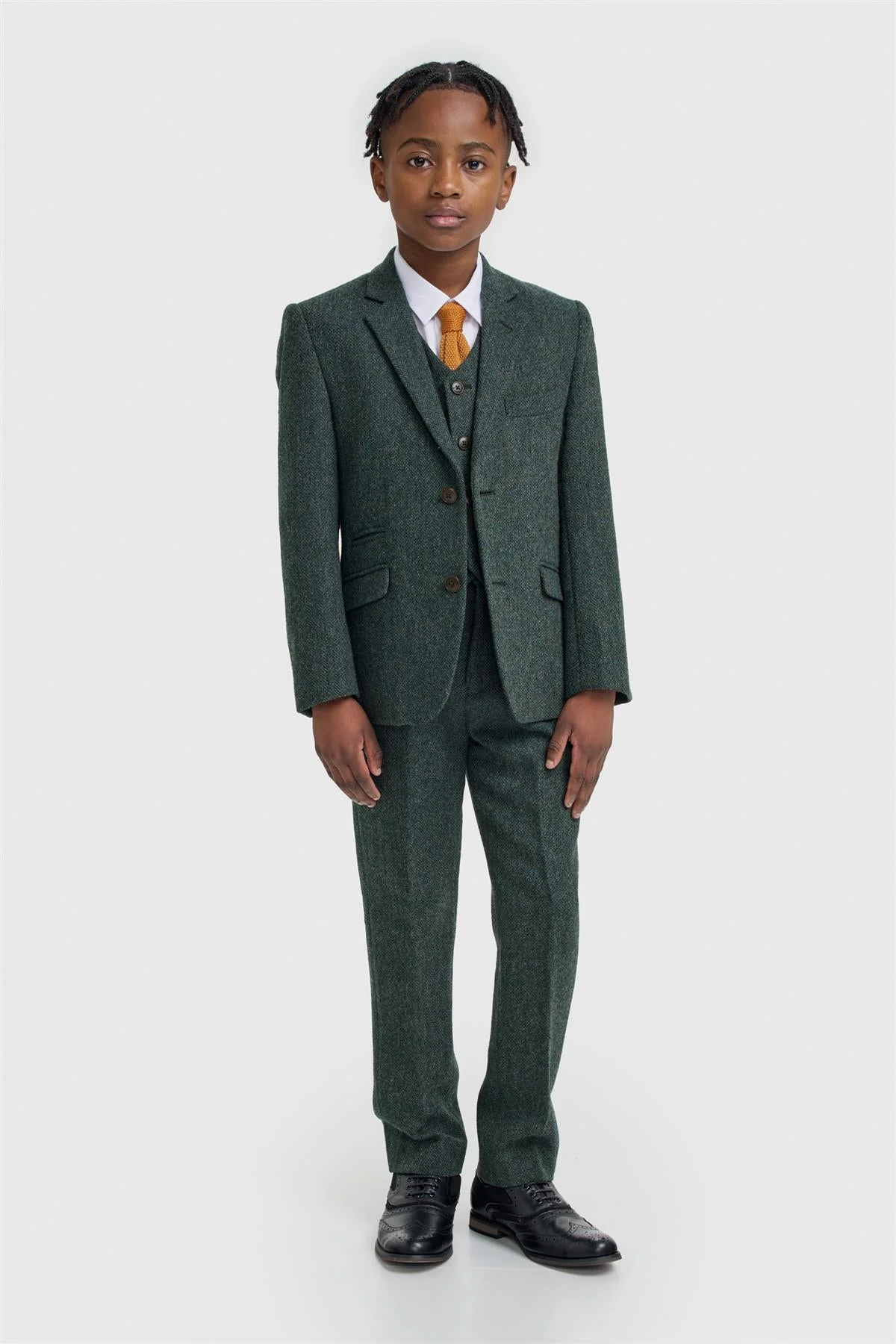 Boys Thomas Lush Olive Tweed Suit