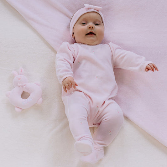 Emile et Rose 'Esme' Pink Rosebuds Velour Babygrow