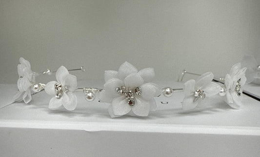 Linzi Jay Pearl Tiara with Frosted Flowers