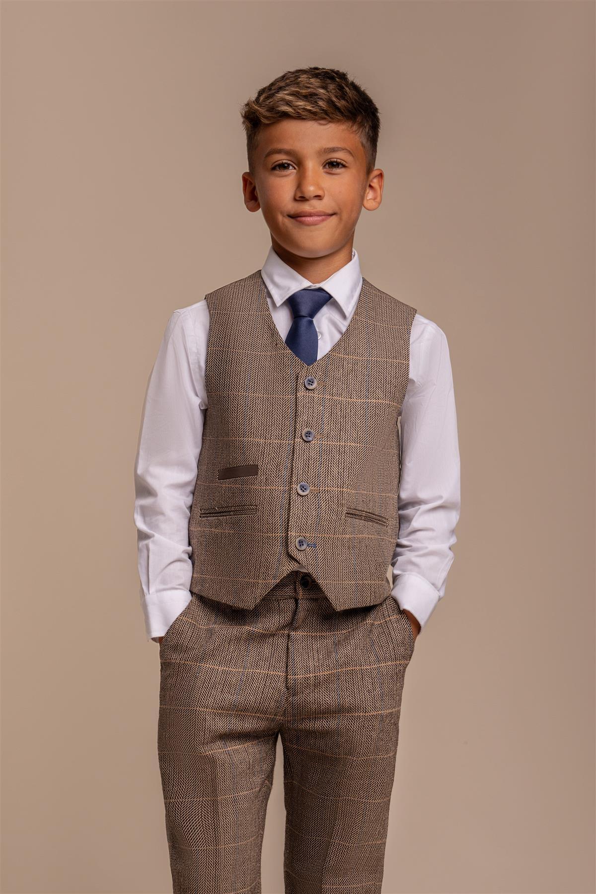 Cavani Albert Brown Tweed Check Boys Suit