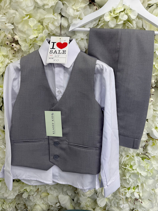 SALE Boys Grey 3 Piece Waistcoat Set