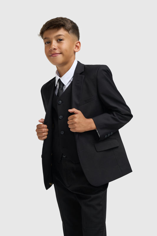Cavani Boys Marco Black 3 Piece Suit