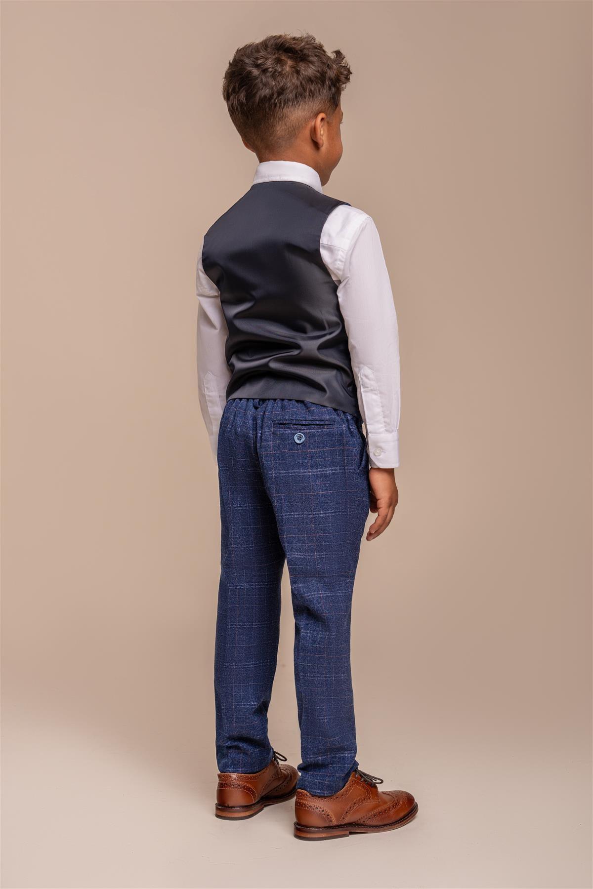 Cavani Kaiser Blue Check Boys Three Piece Suit