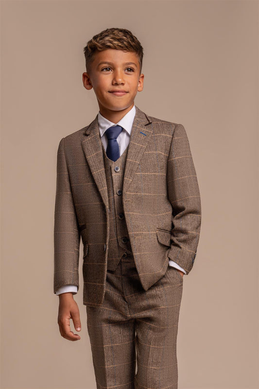 Cavani Albert Brown Tweed Check Boys Suit