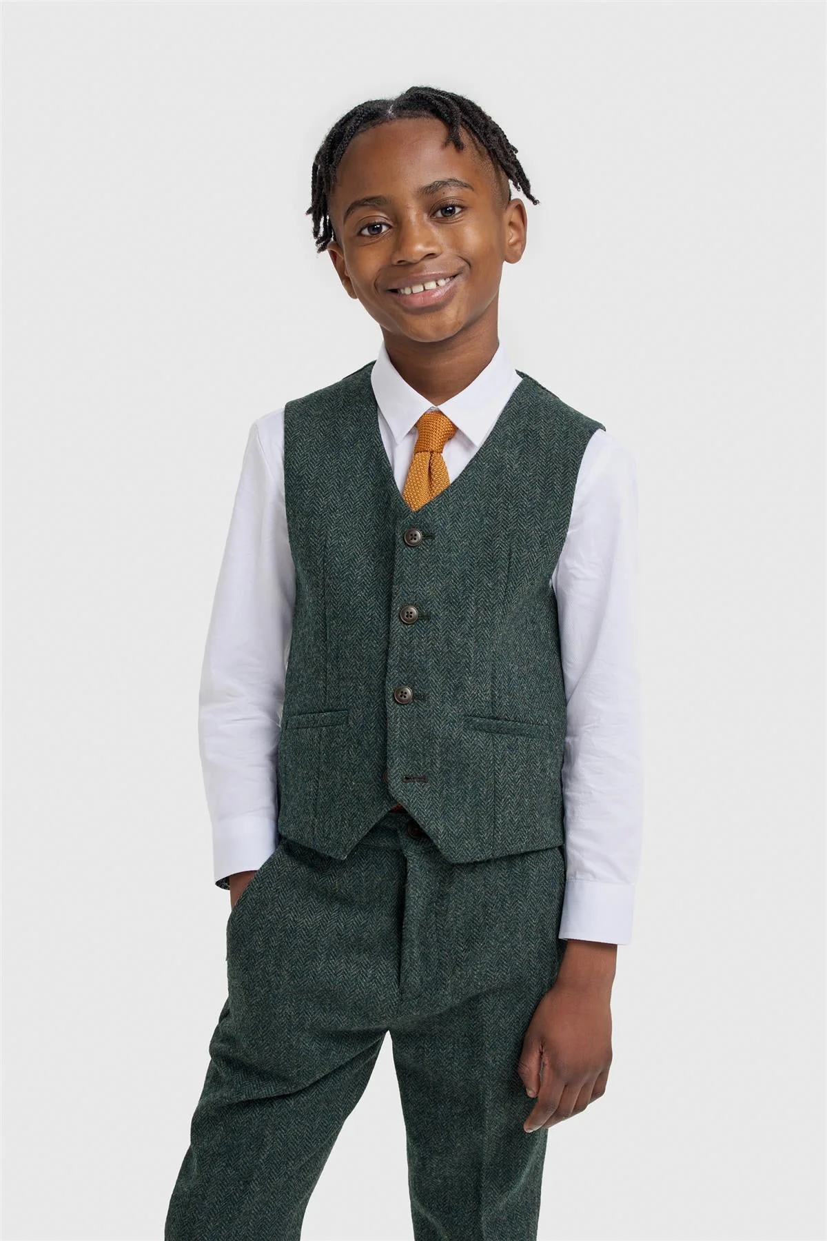 Boys Thomas Lush Olive Tweed Suit