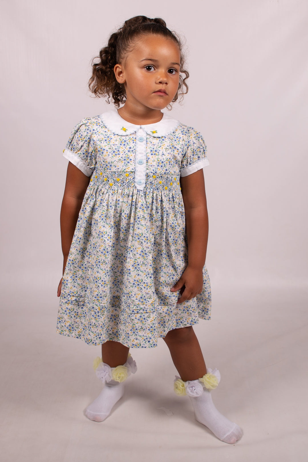 Girls Blue/Lemon Smock Dress