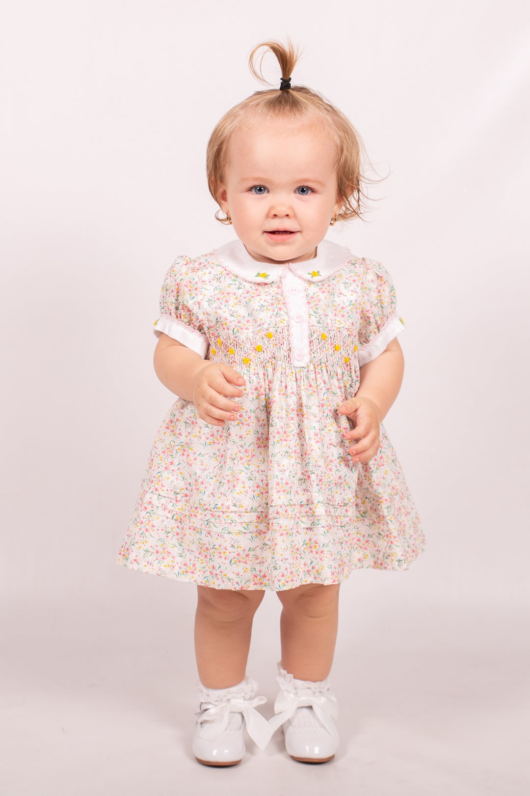 Girls Pink Floral Smock Dress