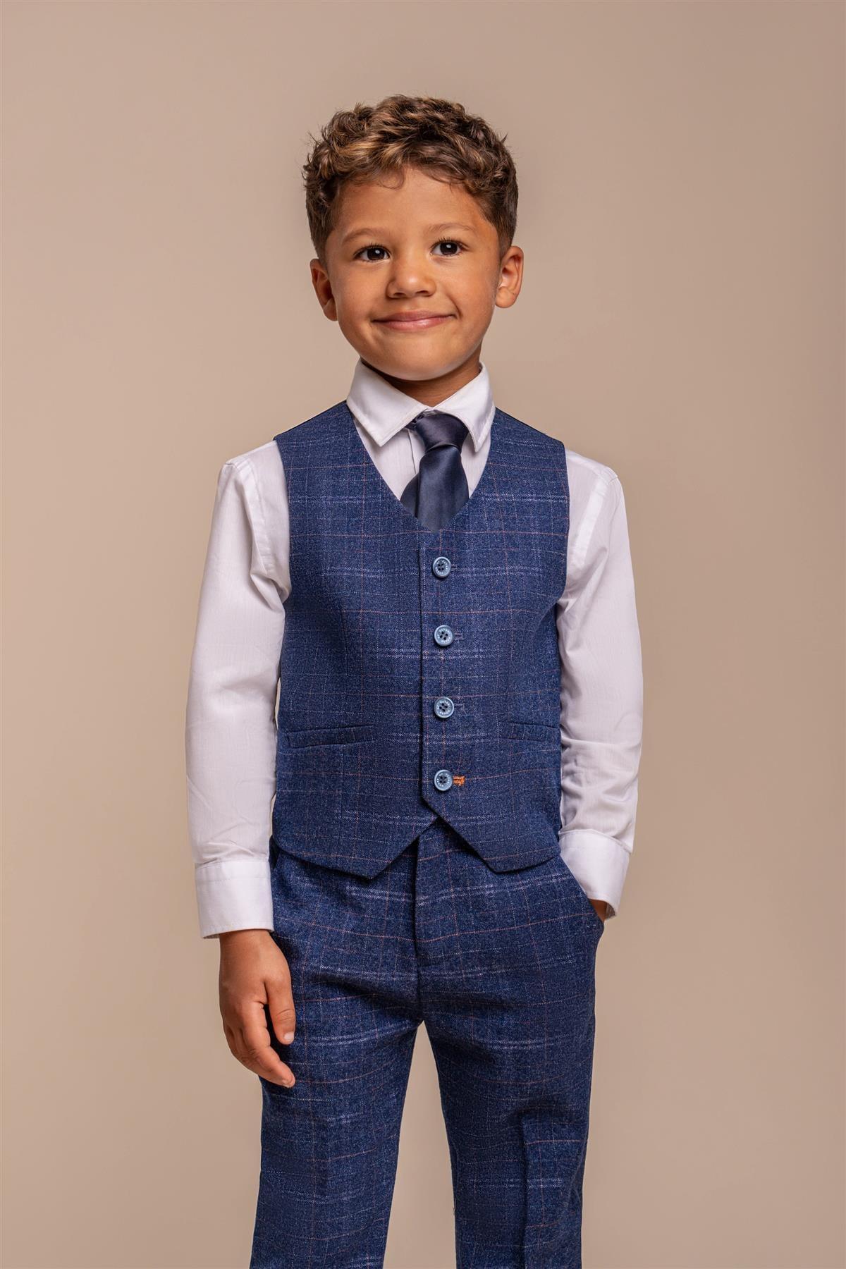 Cavani Kaiser Blue Check Boys Three Piece Suit