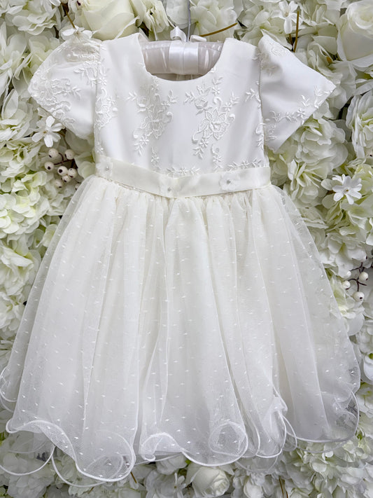 SALE LAST ONE Ivory Embroidered Flower Girl Dress