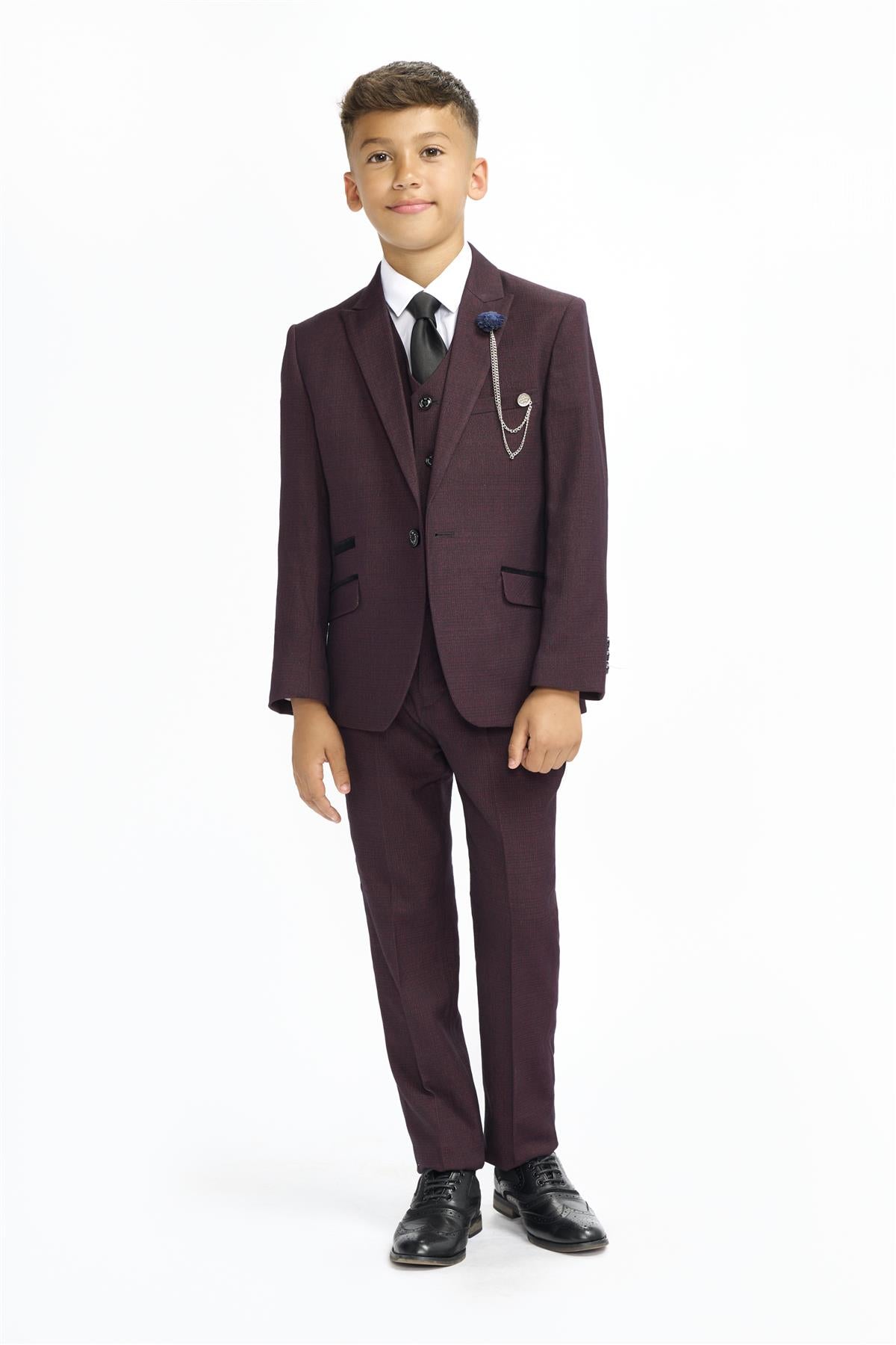 Cavani Boys Caridi Wine Three Piece Suit