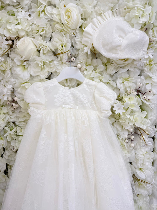 Millie Grace Unisex Ivory Christening Gown & Bonnet