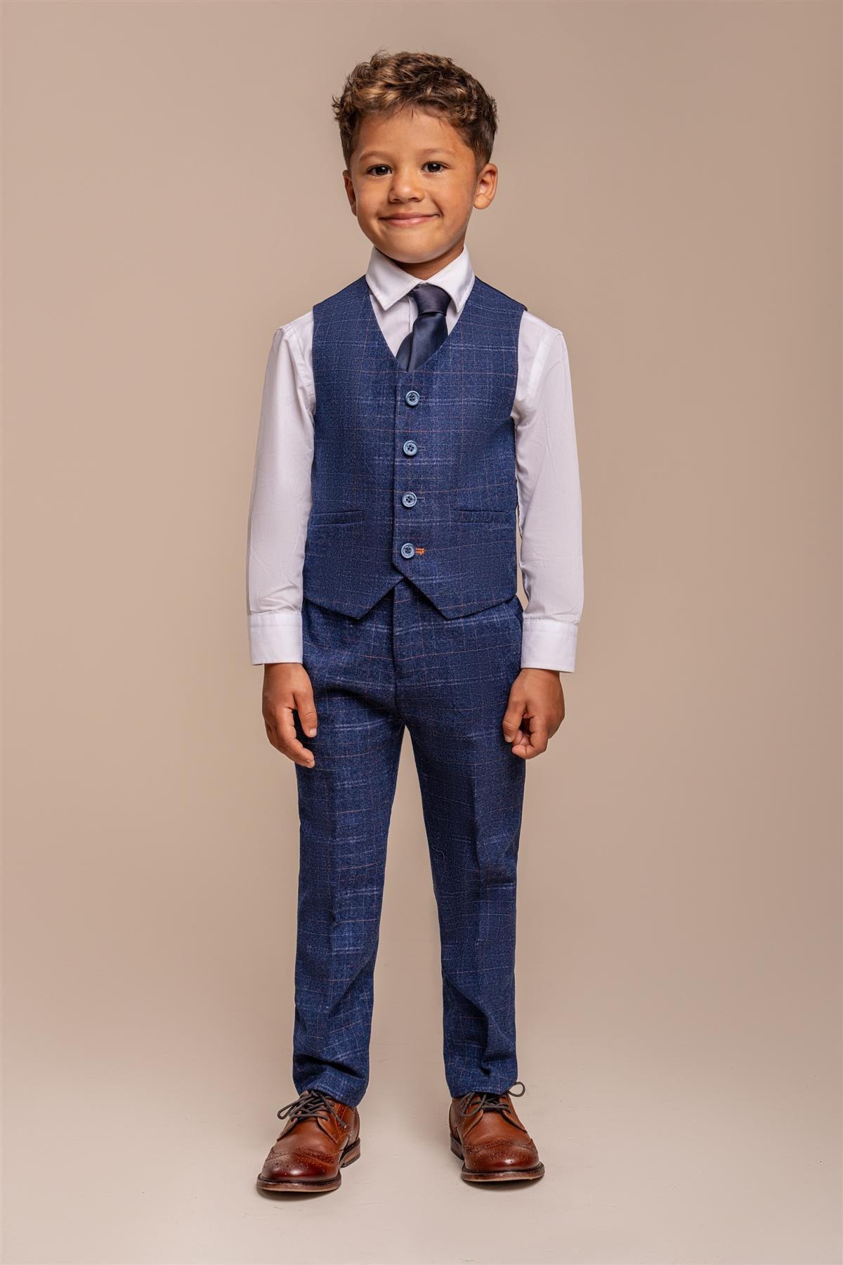 Cavani Kaiser Blue Check Boys Three Piece Suit