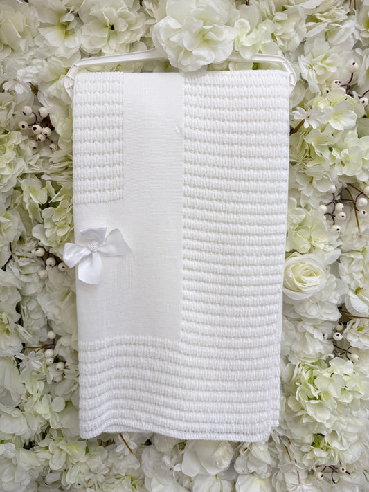 White Bow Christening Shawl