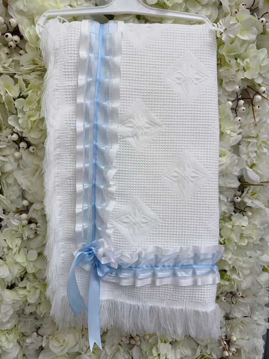 Blue Ribbon Christening Shawl
