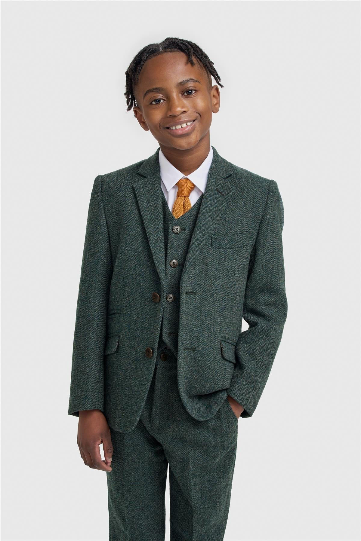 Boys Thomas Lush Olive Tweed Suit