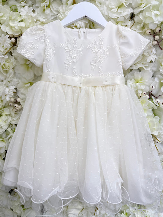 SALE LAST ONE Ivory Embroidered Flower Girl Dress
